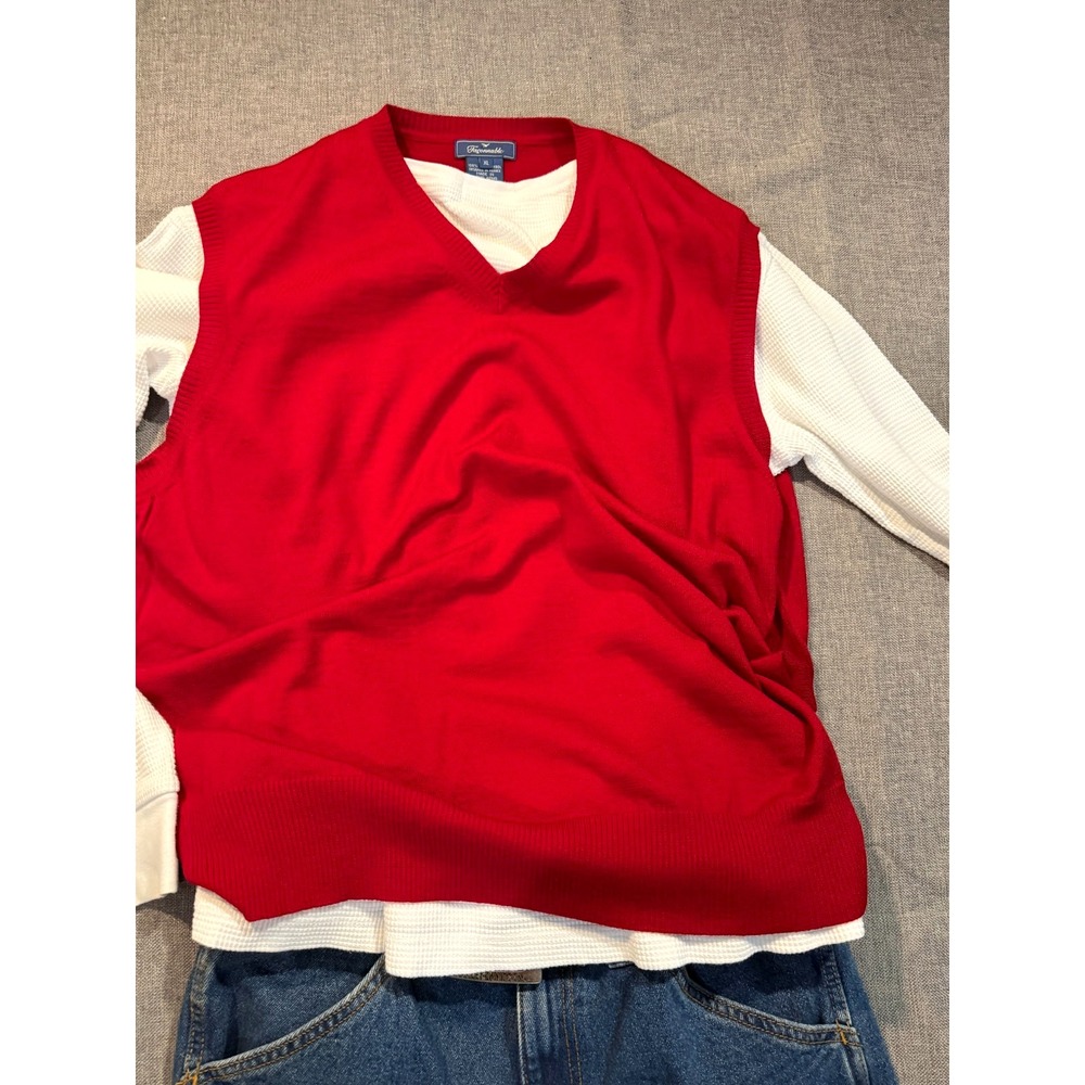 XL red merino wool vest by Faconnable